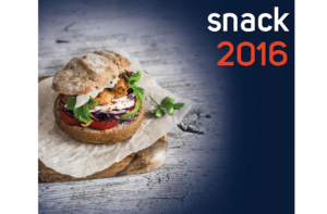 Das Logo der snack 2016 mit einem Burger abgebildet