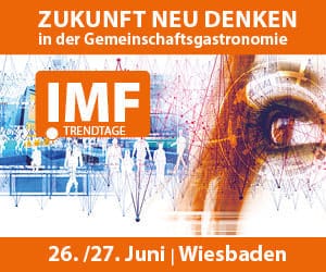 Das Banner vom IMF für den 26. und 27. Juni in Wiesbaden unter dem Motto ,,Zukunft neu denken in der Gemeinschaftsgastronomie".