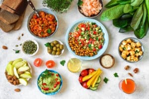 Vegetarische Gerichte Salat, Gemüse, Dips