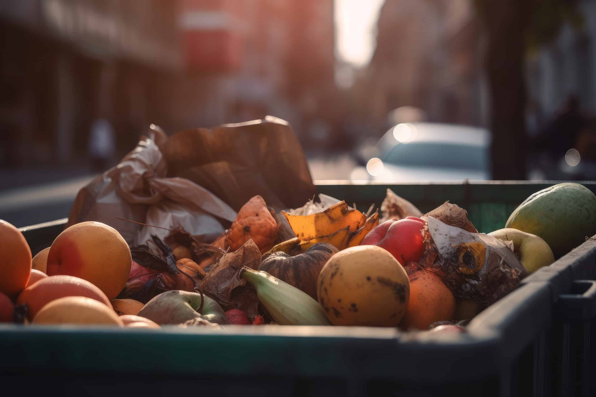 Lebensmittel in einer Mülltonne auf der Straße
