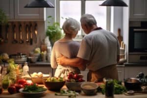 Nachhaltigkeit Senioren Kochen gemeinsam Rücken