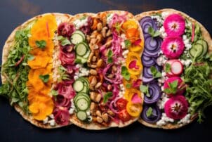 Bunte Fladenbrotpizza mit frischen Belägen