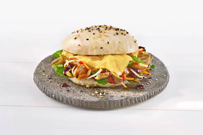 Milram veganer Käse asean bao Burger